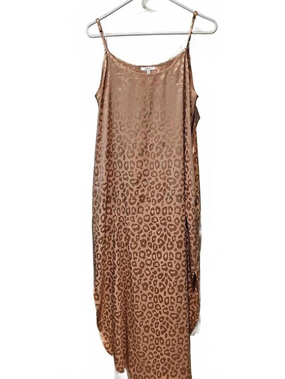 Jodifl Tan Leopard Maxi Dress- Pockets, Adjustable Straps, Side Slits.  Small